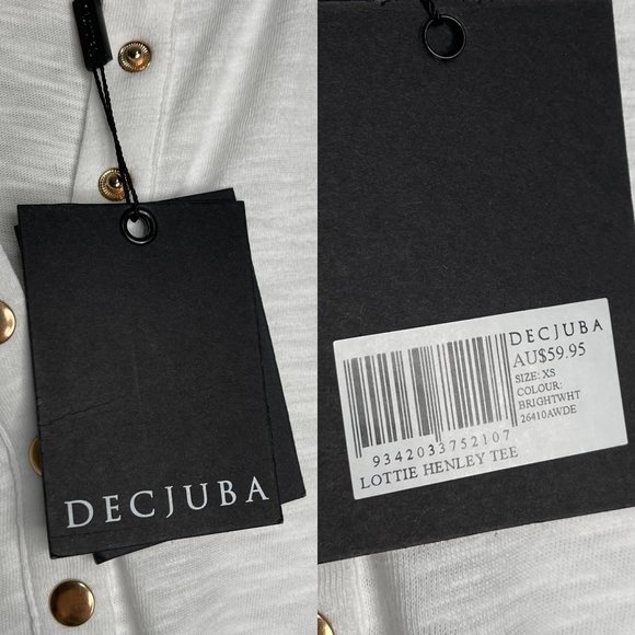 SOLD NWT Decjuba White Henley T-Shirt Top Tee Size XS Cotton Slub Short Sleeve - Picture 10 of 12